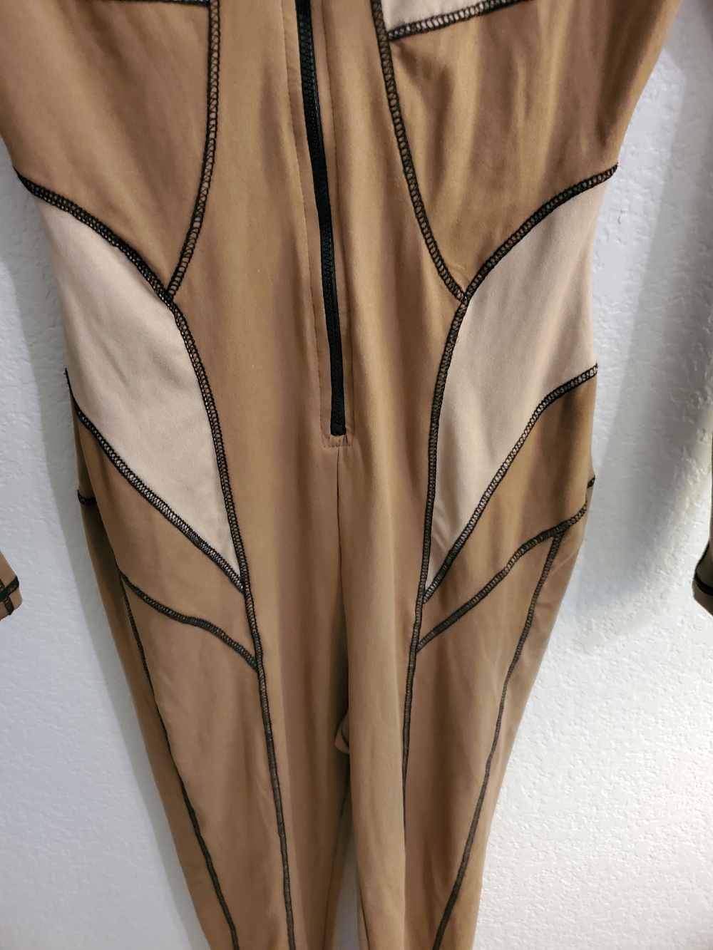 Fashion Nova Tan and Cream Long-Sleeve Jumpsuit - Picture 11 of 12